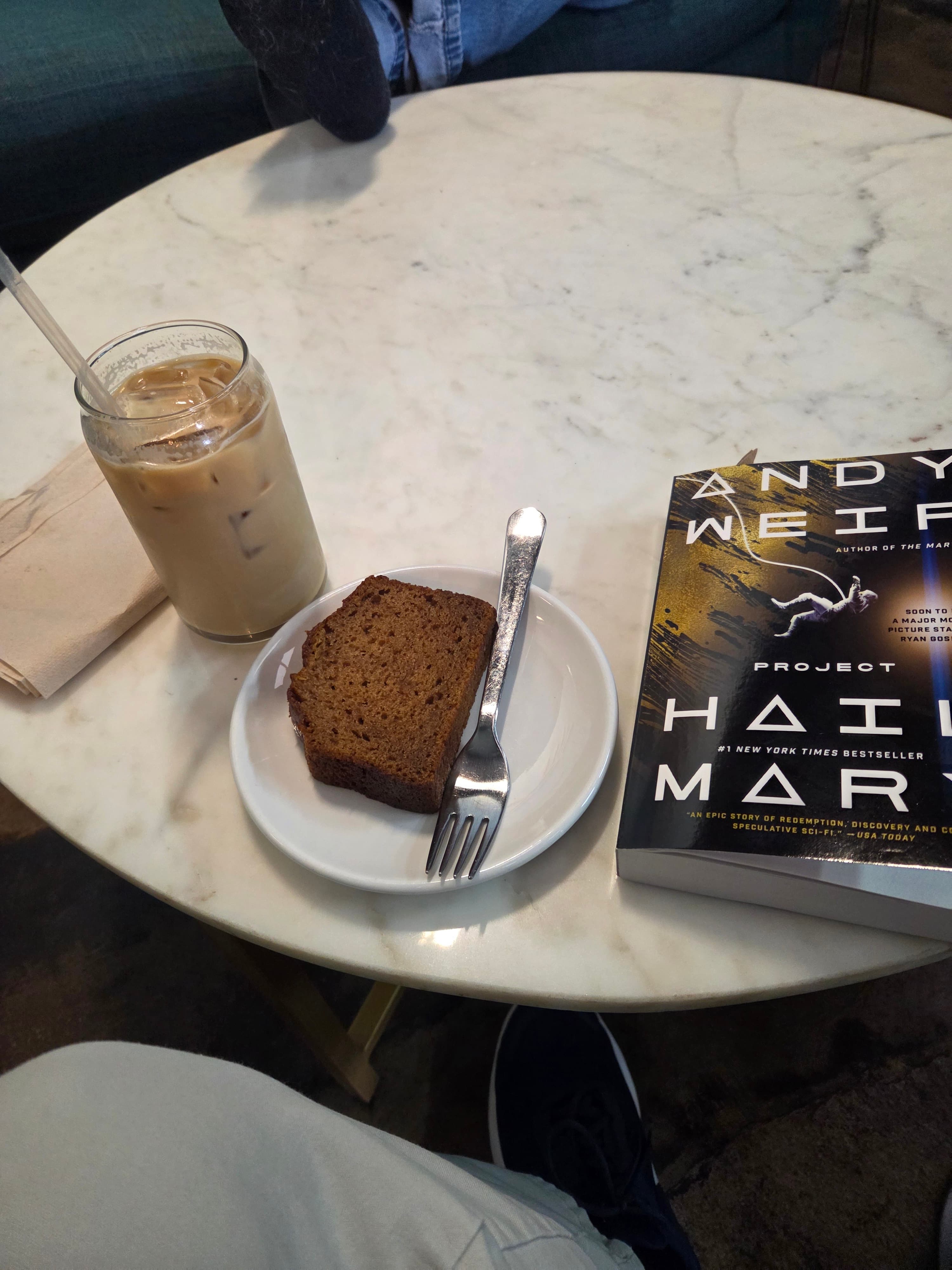Iced cookie butter latte, banana bread, and a good book